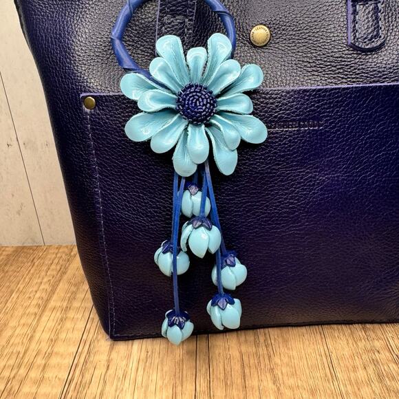 Genuine Leather Flower Purse Charm Leather Blue Spring Bag Charm NEW FAST SHIP - Picture 2 of 8